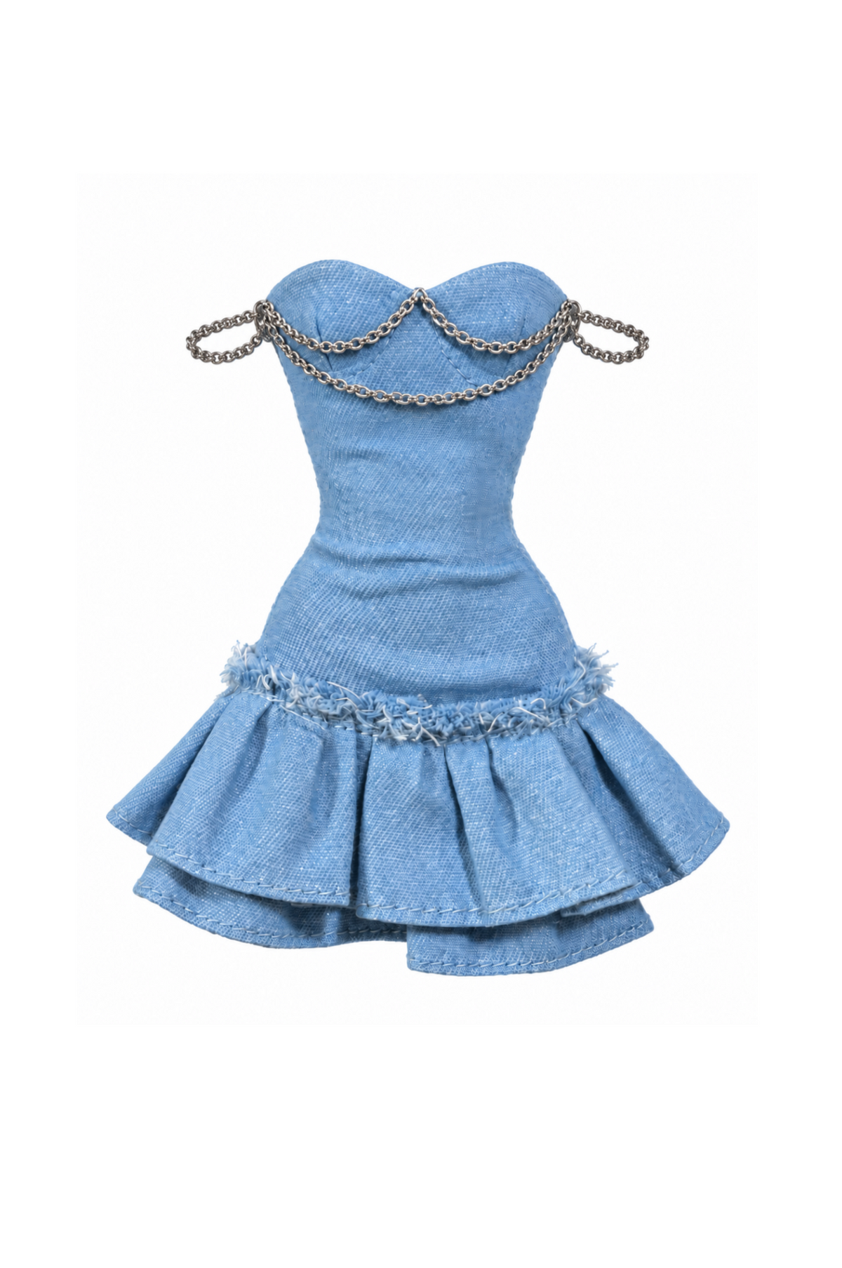 Denim Cutie by BARE — light blue chain-detail ruffle dress for 1:6 fashion dolls