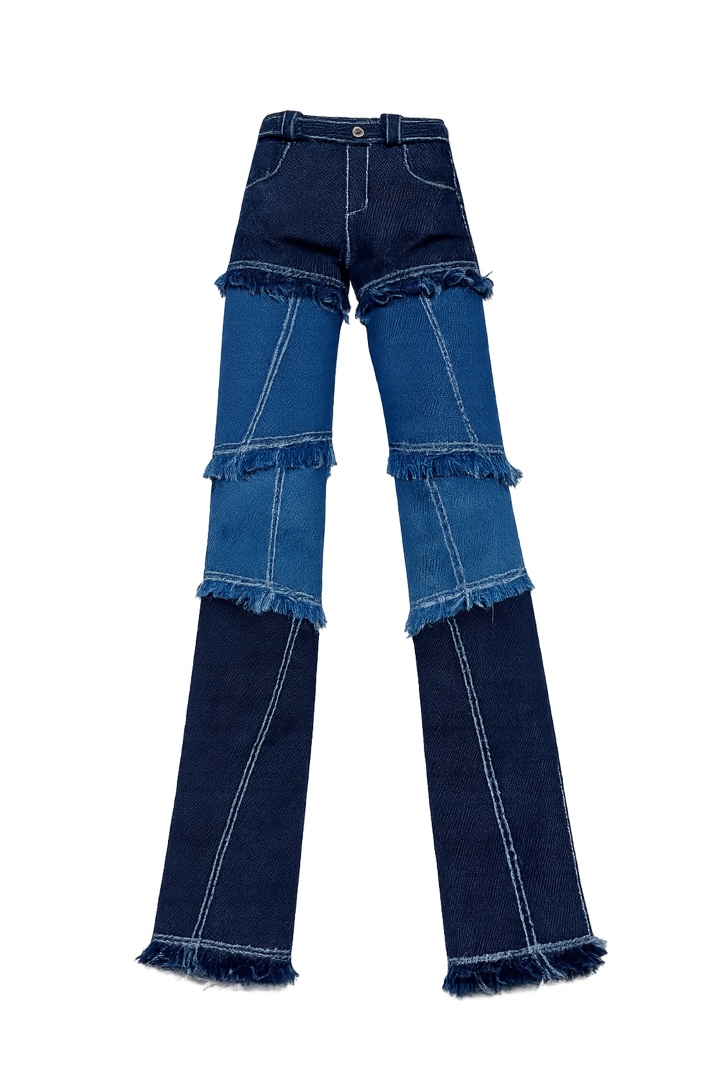 DELUXE | Style No.41 | Patchwork Denim Pants for 1/6 Scale Fashion Dolls | Layered Jeans | Y2K Doll Fashion | Handmade Doll Clothes