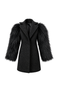 Style No.21 | Black Faux Fur Sleeve Coat for 1/6 Scale Dolls | Fashion Royalty Doll Clothes | Statement Luxury Doll Jacket