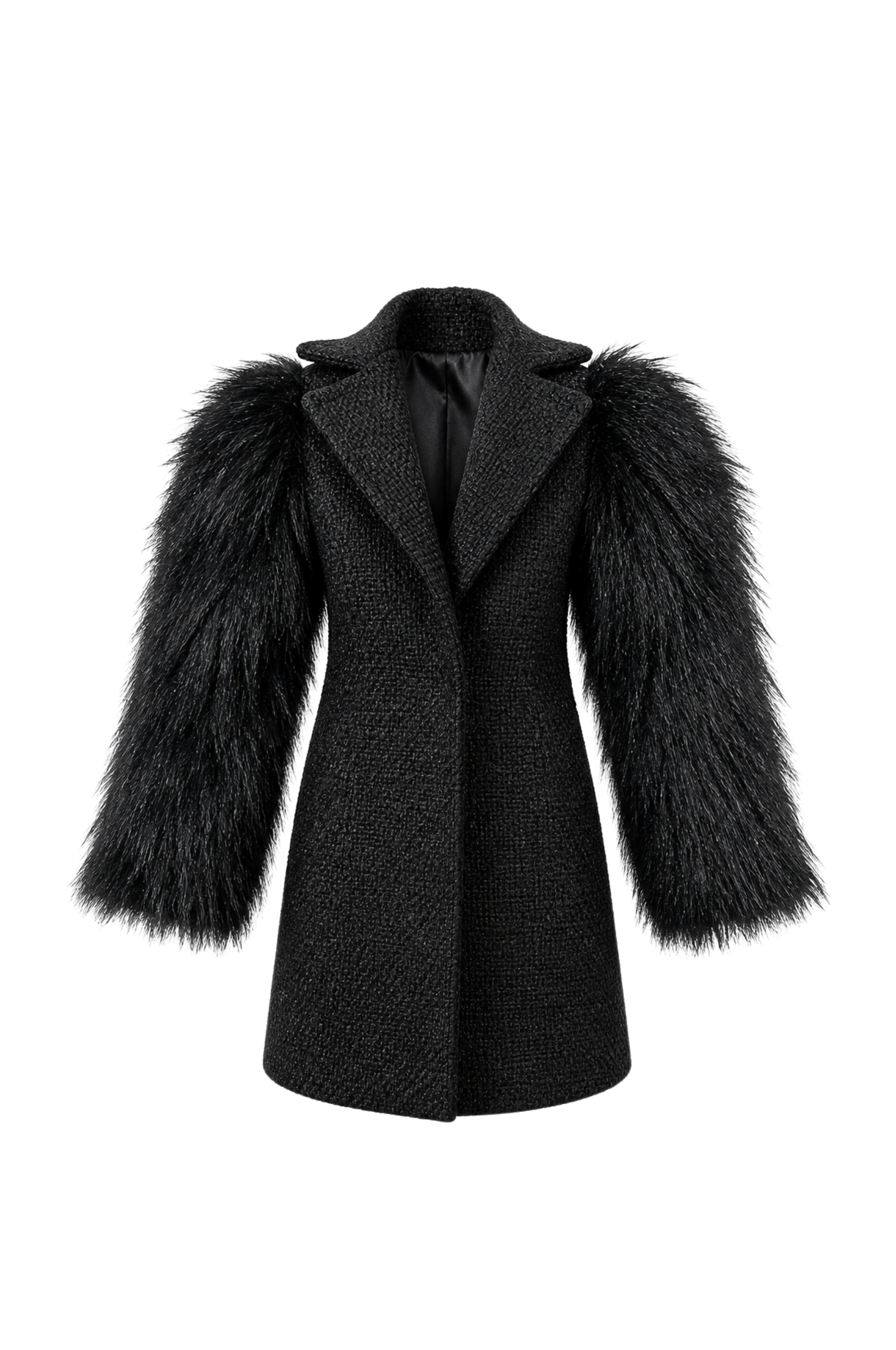 Style No.21 | Black Faux Fur Sleeve Coat for 1/6 Scale Dolls | Fashion Royalty Doll Clothes | Statement Luxury Doll Jacket