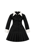 Style No.10 | Black Tailored Pleated Dress for Fashion Royalty 6.0 Dolls – Classic White Collar Mini Dress – 1/6 Scale Doll Clothes