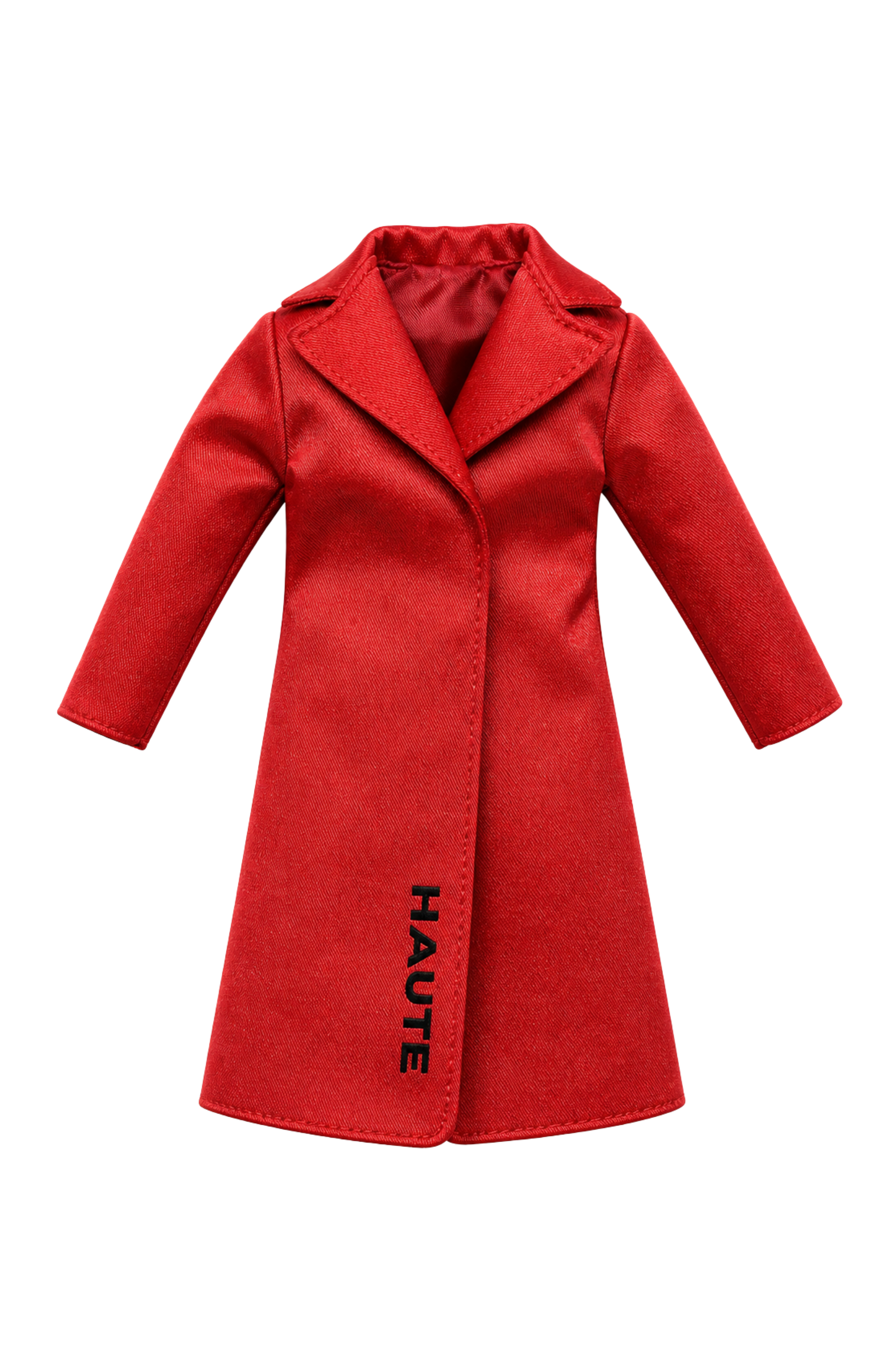 Style No.11 | Fashion Royalty 6.0 Doll Red Satin Trench Coat – Haute Couture Mini Coat – 1/6 Scale Doll Clothes