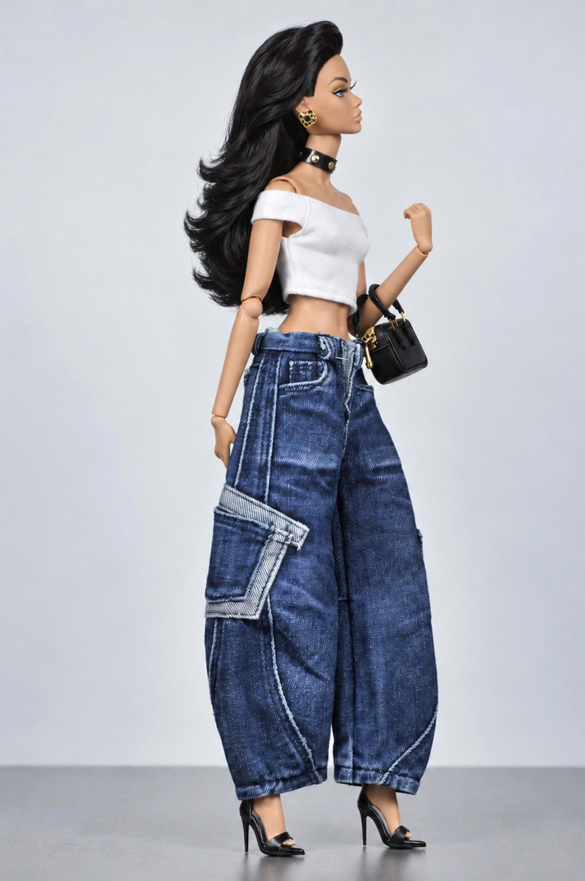 DENIM CUTIE | Indigo Balloon Cargo Jeans | BARE