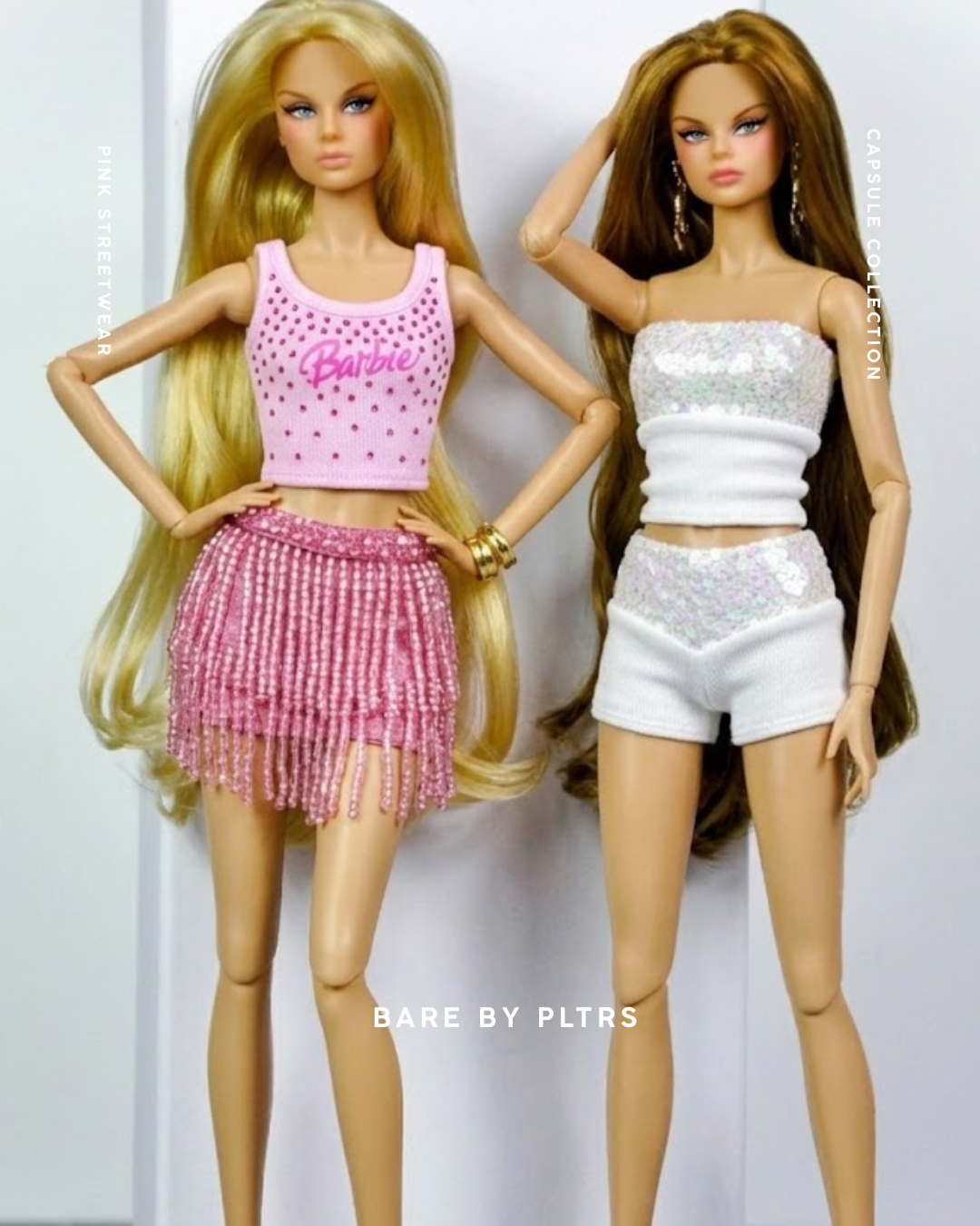 Style No. 1 | Pink Glam Doll Clothes for 1/6 Scale Dolls | Fashion Royalty 6.0 Outfit | Rhinestone Crop Top | Beaded Mini Skirt | Y2K Doll Fashion