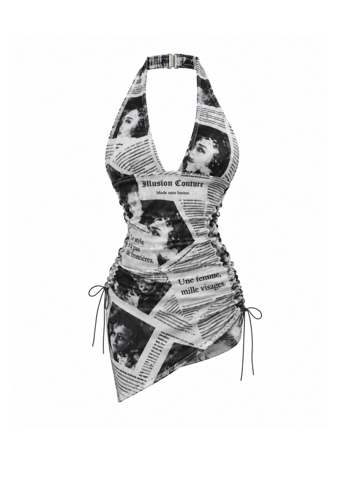 FW 26 | NEWSPAPER ASYMMETRIC HALTER DRESS | Fashion Royalty Doll Clothes | BARE