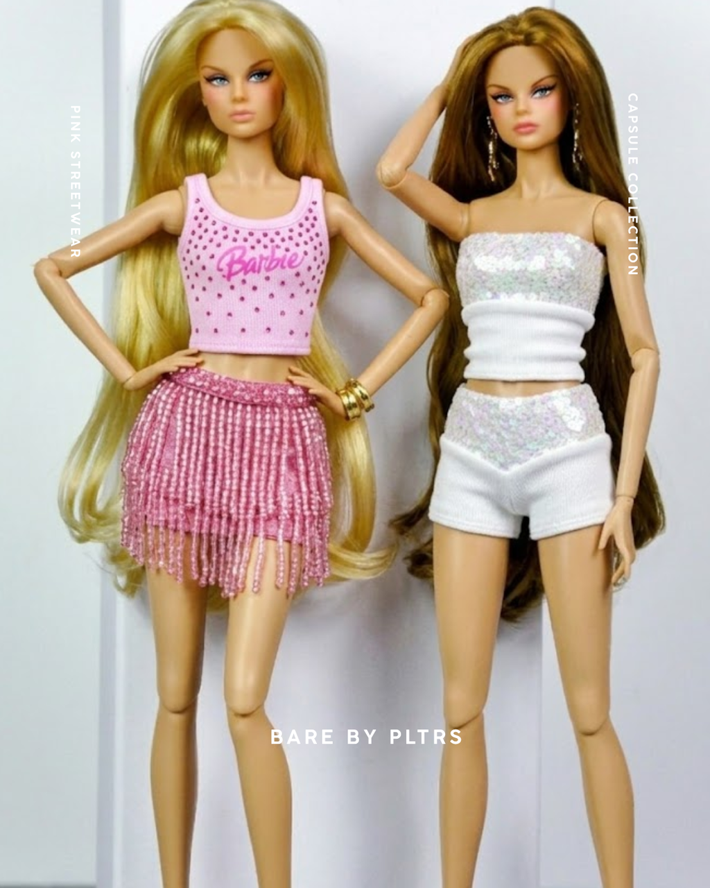 Style No. 2 | Pink Glam Doll Clothes for 1/6 Scale Dolls | Fashion Royalty 6.0 Outfit | Rhinestone Crop Top | Beaded Mini Skirt | Y2K Doll Fashion