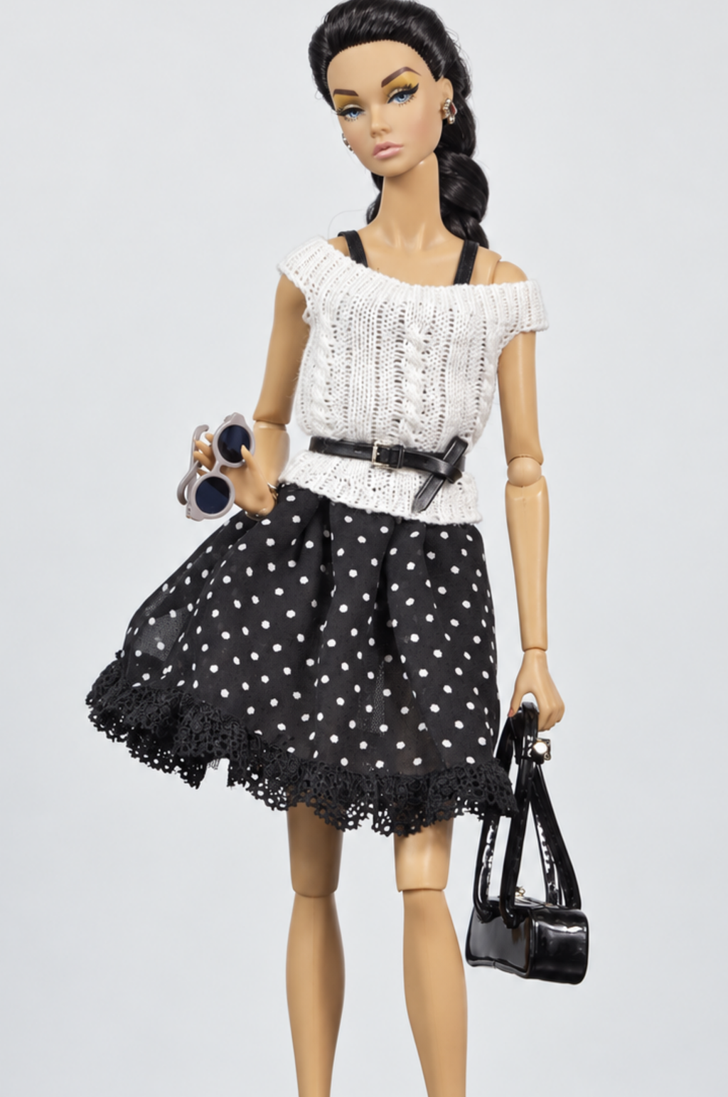 BASIC | Black Polka Dot Lace Dress | Fashion Royalty Doll Clothes | BARE