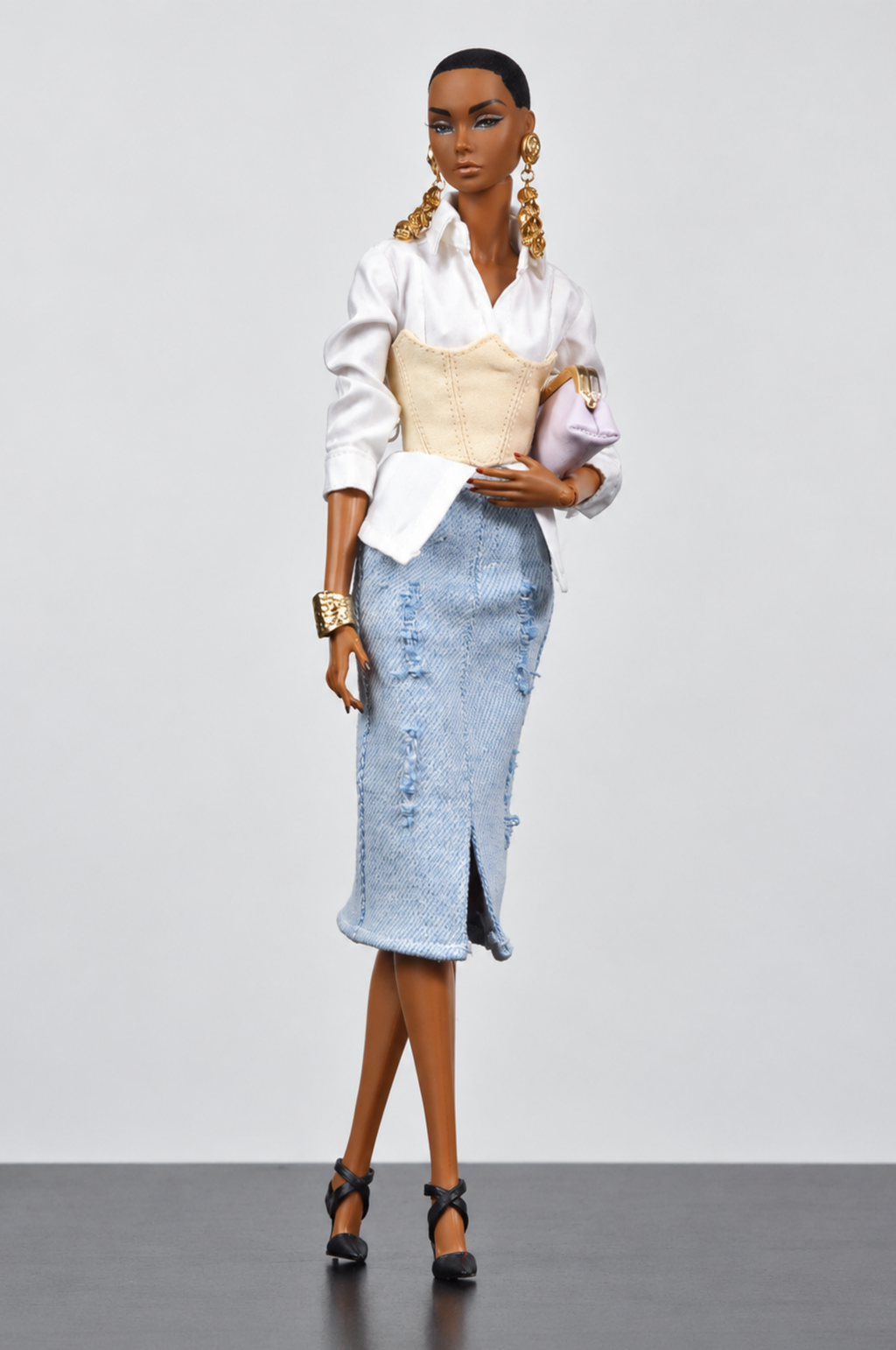 BASIC | Distressed Denim Midi Skirt | Fashion Royalty Doll Clothes | BARE
