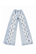 DELUXE | 1/6 Scale Cutout Denim Wide-Leg Jeans – Handmade Fashion Doll Pants – Light Wash Statement Denim – Fits Fashion Royalty, Nu Face, Poppy Parker