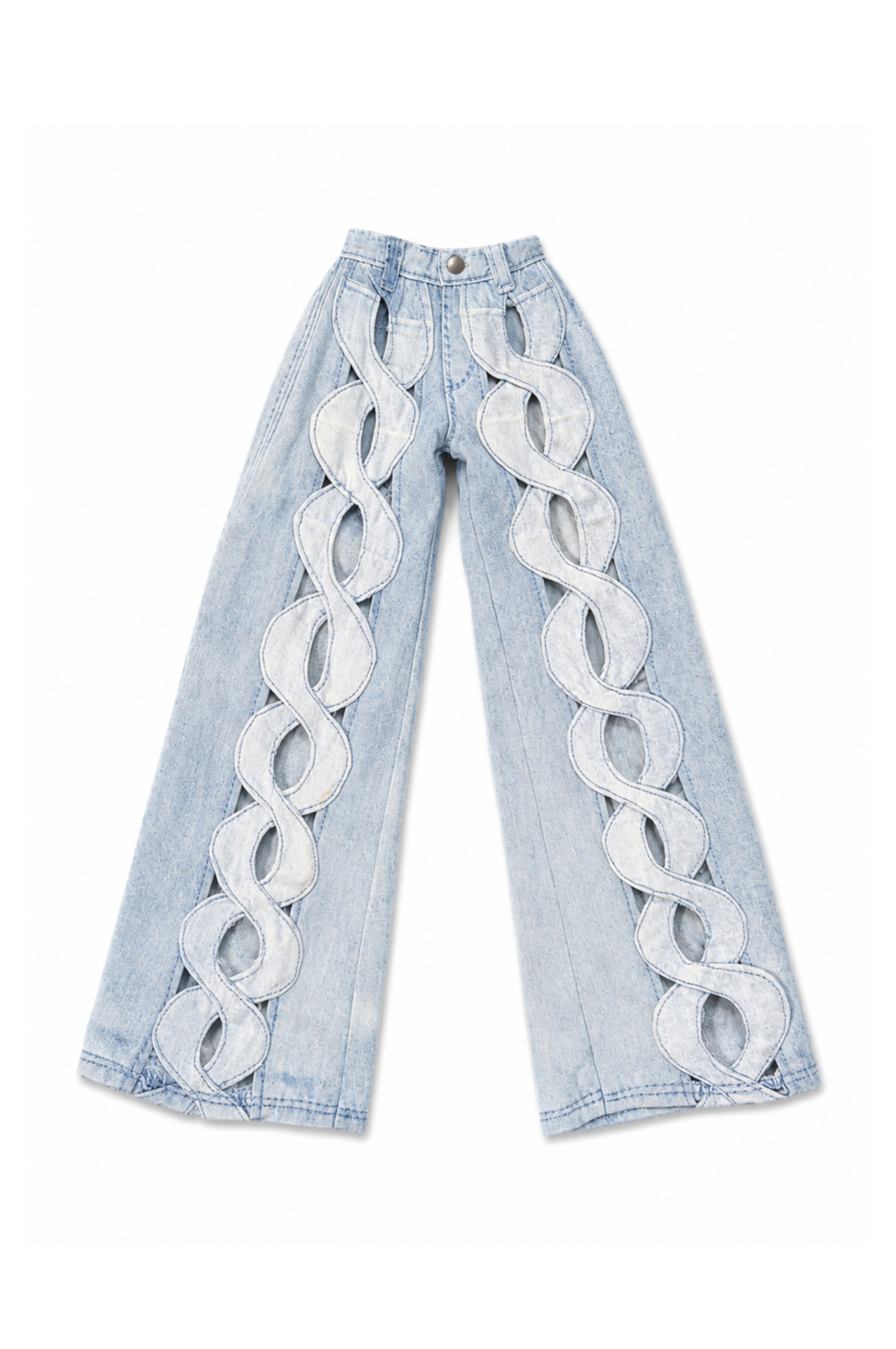 DELUXE | 1/6 Scale Cutout Denim Wide-Leg Jeans – Handmade Fashion Doll Pants – Light Wash Statement Denim – Fits Fashion Royalty, Nu Face, Poppy Parker