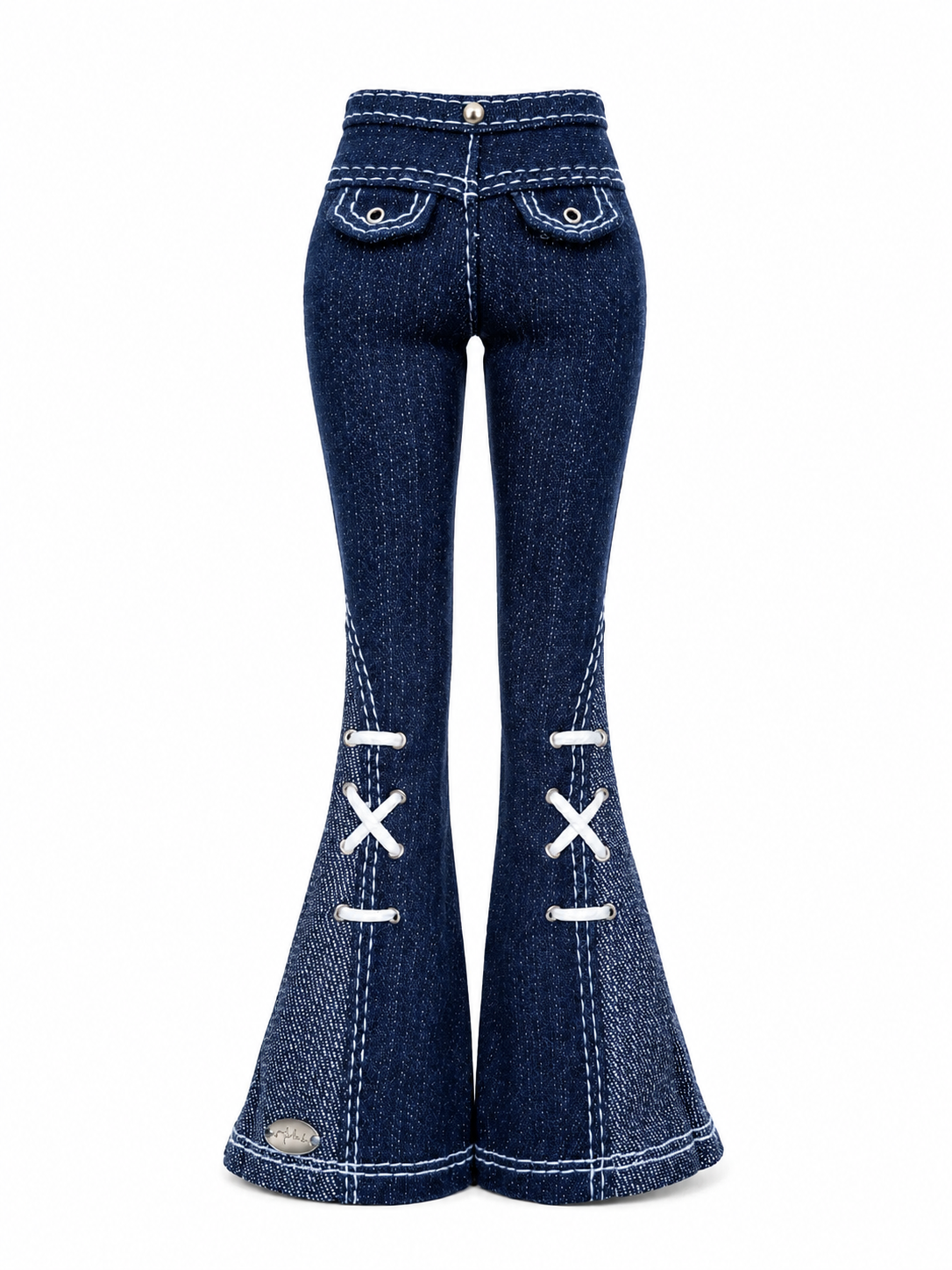 DELUXE | Dark Indigo Lace-Up Flare Jeans for 1/6 Scale Fashion Dolls | BARE