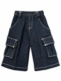 FW 26 | FR HOMME | Wide-Leg Utility Cargo Shorts — Indigo Denim / Ivory | BARE
