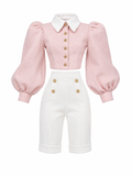 DELUXE | DELUXE | Blush Puff Sleeve Blouse & White Sailor Capri Shorts Set for 1/6 Fashion Dolls | BARE