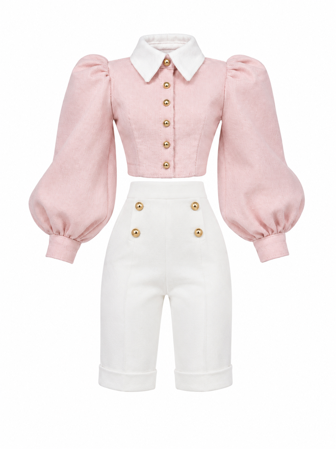 DELUXE | DELUXE | Blush Puff Sleeve Blouse & White Sailor Capri Shorts Set for 1/6 Fashion Dolls | BARE
