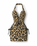 DELUXE | Leopard Lace-Up Halter Mini Dress | Fashion Royalty Doll Clothes | 1/6 Scale Doll Dress | BARE