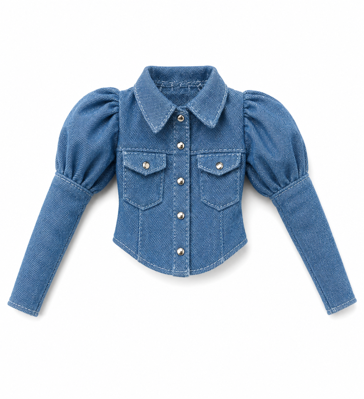 DELUXE |  Style No.12 | Denim Puff Sleeve Crop Shirt for Fashion Royalty 6.0 Dolls | Western Chic Doll Clothes | Handmade 1/6 Scale Outfit Top