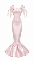 DELUXE | Blush Mermaid Satin Gown with Ribbon Shoulders for 1/6 Scale Fashion Dolls | BARE