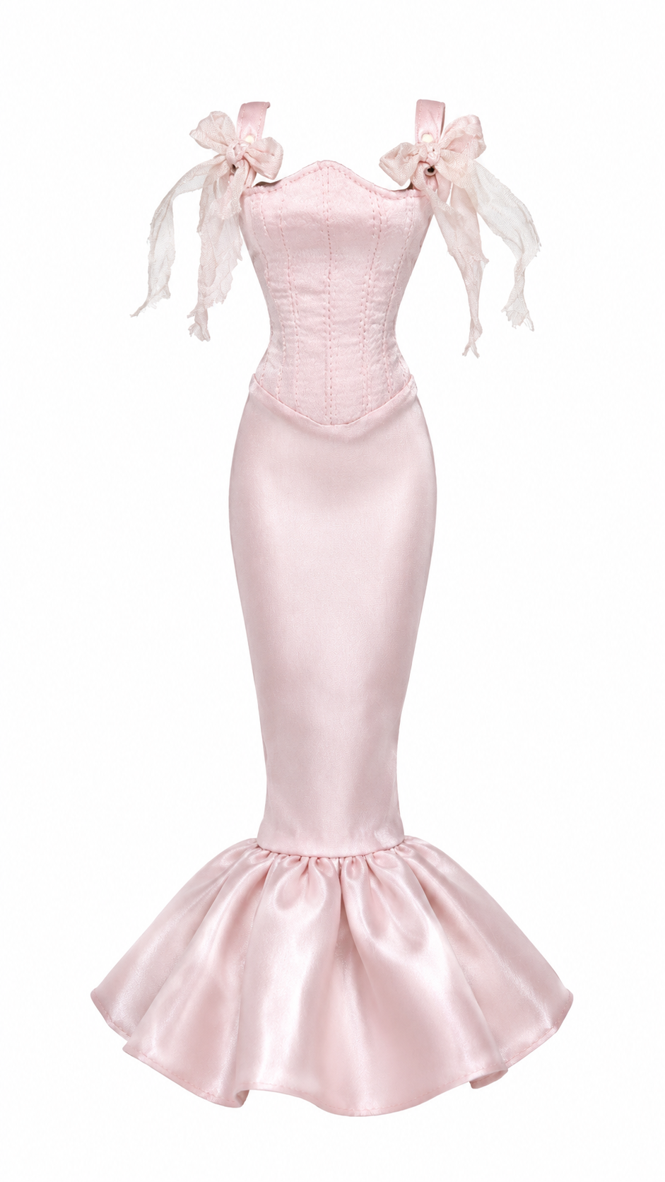 DELUXE | Blush Mermaid Satin Gown with Ribbon Shoulders for 1/6 Scale Fashion Dolls | BARE