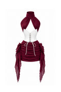FW 26 | Burgundy Draped Mini Dress with White Lace-Up Corset – 1/6 Scale Fashion Doll Clothing | BARE