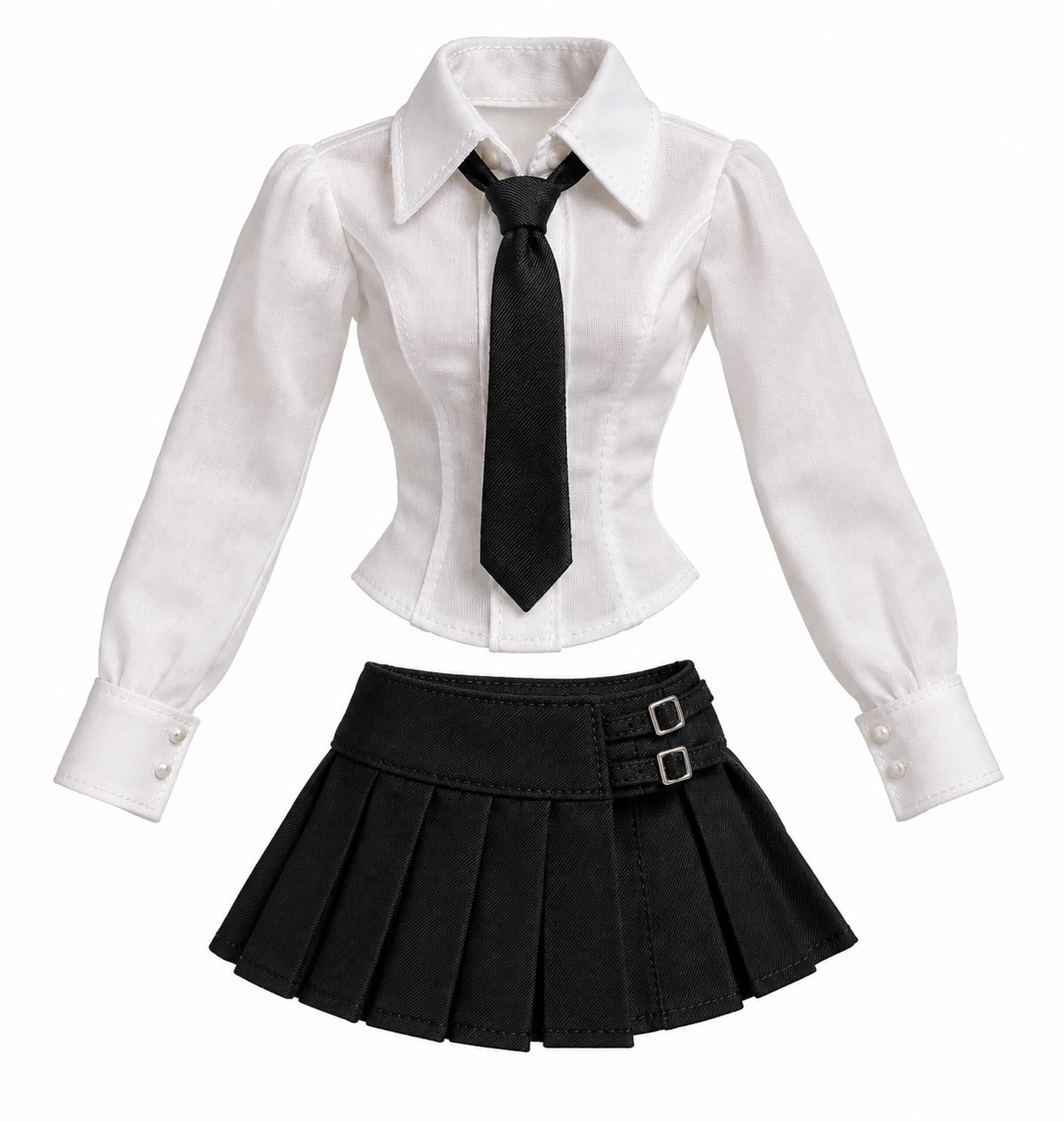 FW 26 | BARE BACK2SKUL Doll Outfit | White Shirt & Tie + Black Pleated Mini Skirt | Preppy School Uniform Doll Clothes | BARE