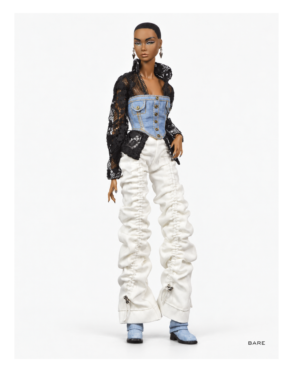 DELUXE | White Ruched Flared Trousers | Fashion Royalty Doll Clothes | BARE
