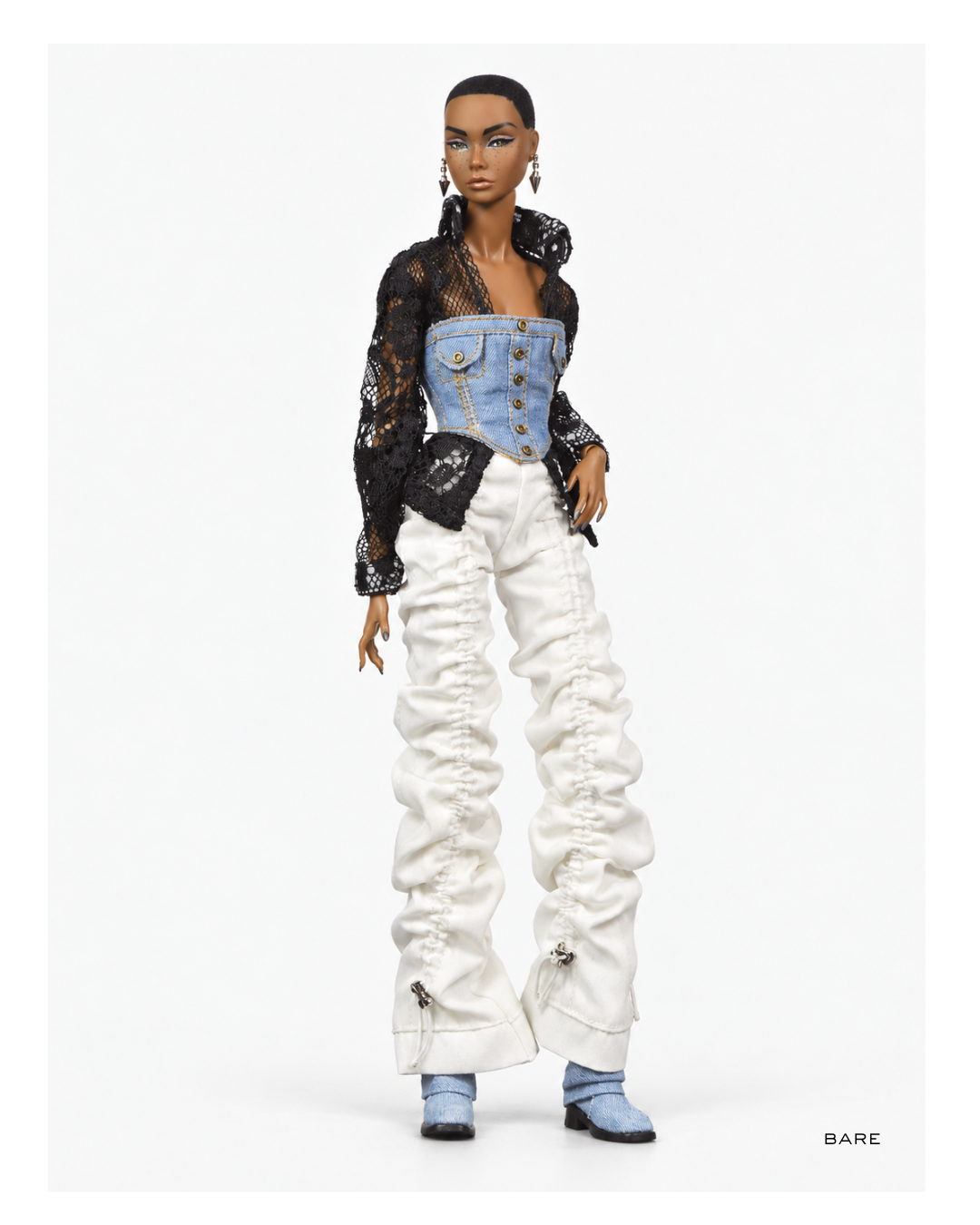 DELUXE | White Ruched Flared Trousers | Fashion Royalty Doll Clothes | BARE