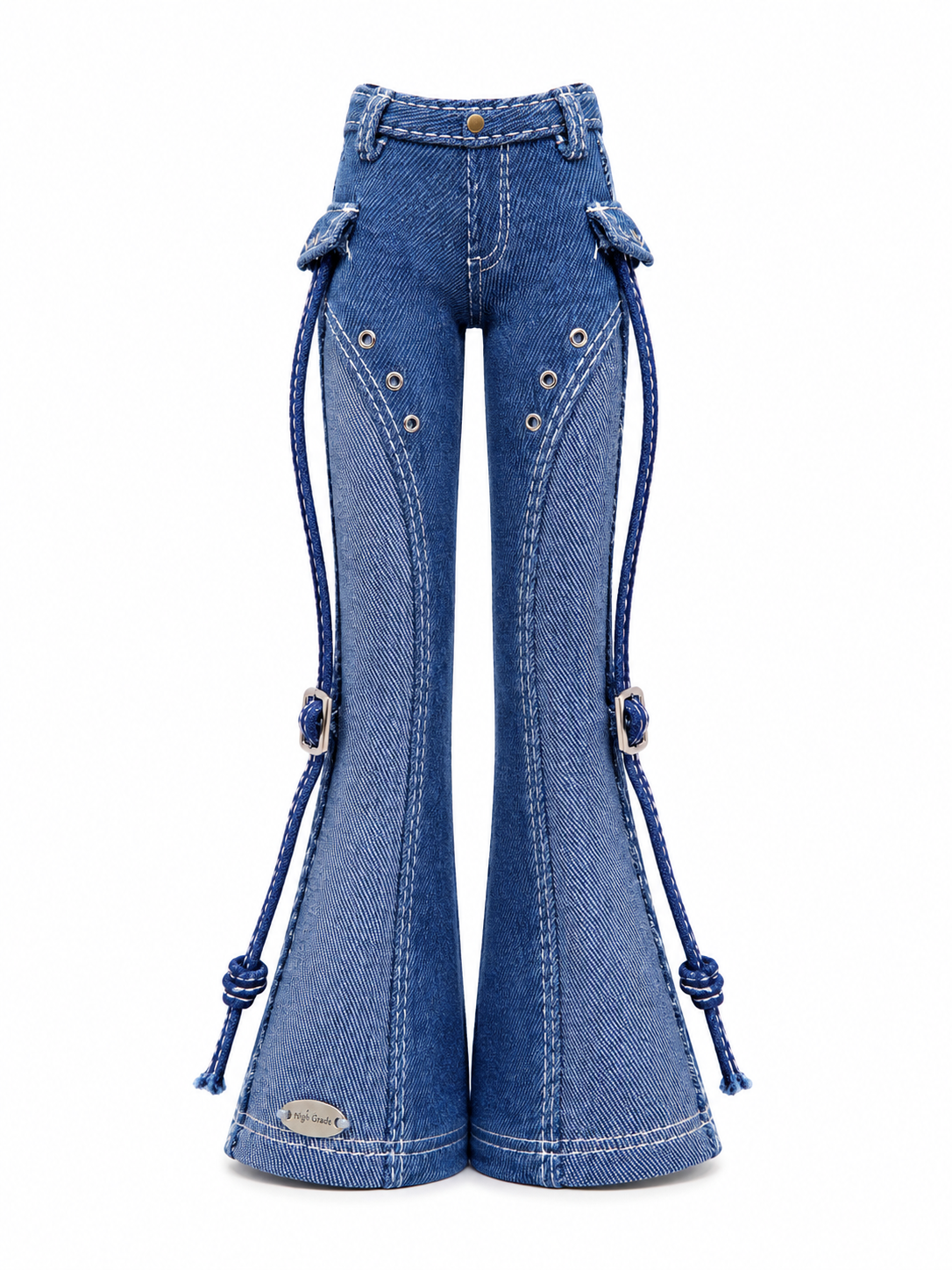 DELUXE | Denim Utility Flare Pants with Cargo Details for 1/6 Scale Fashion Dolls | BARE