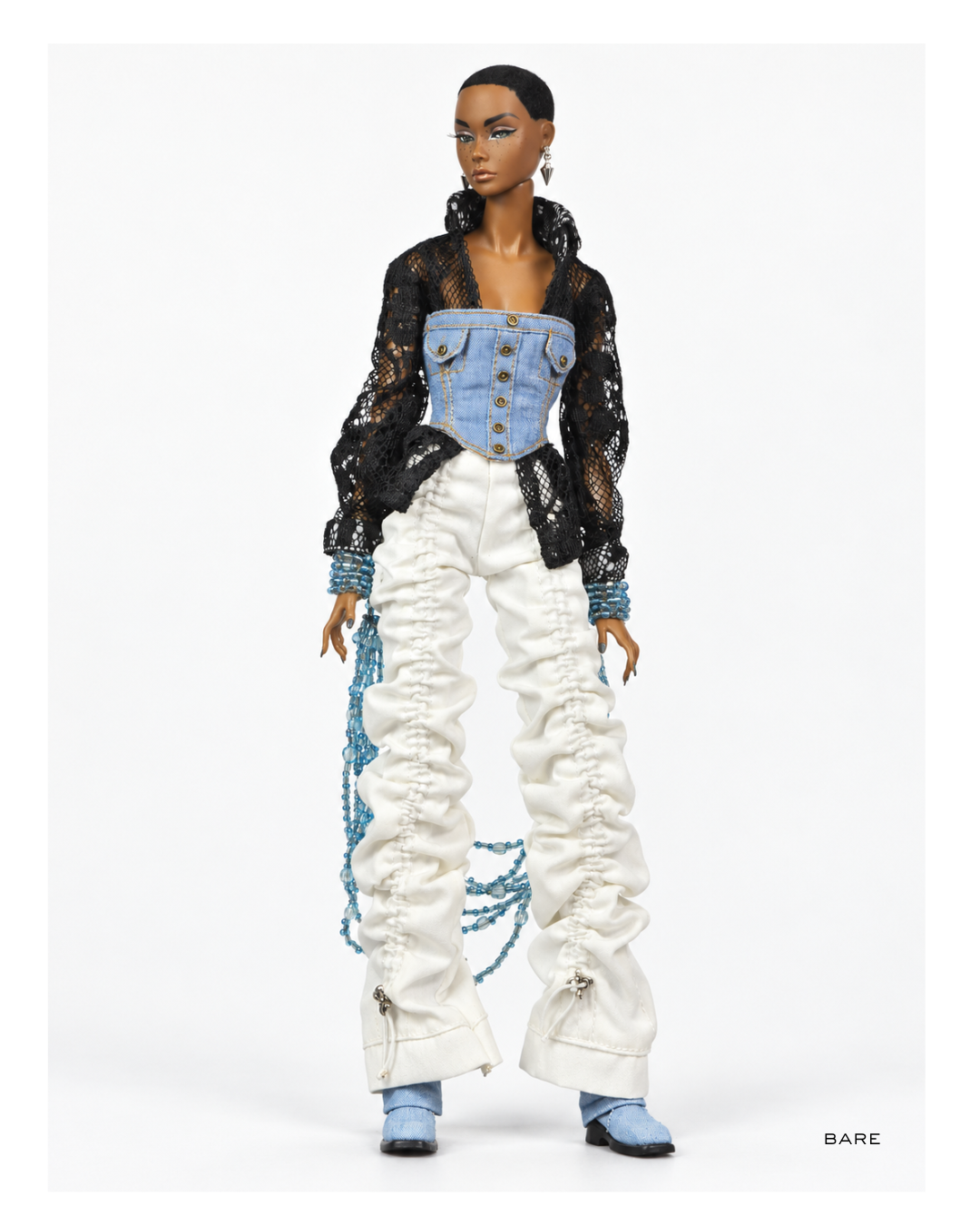 DELUXE | White Ruched Flared Trousers | Fashion Royalty Doll Clothes | BARE