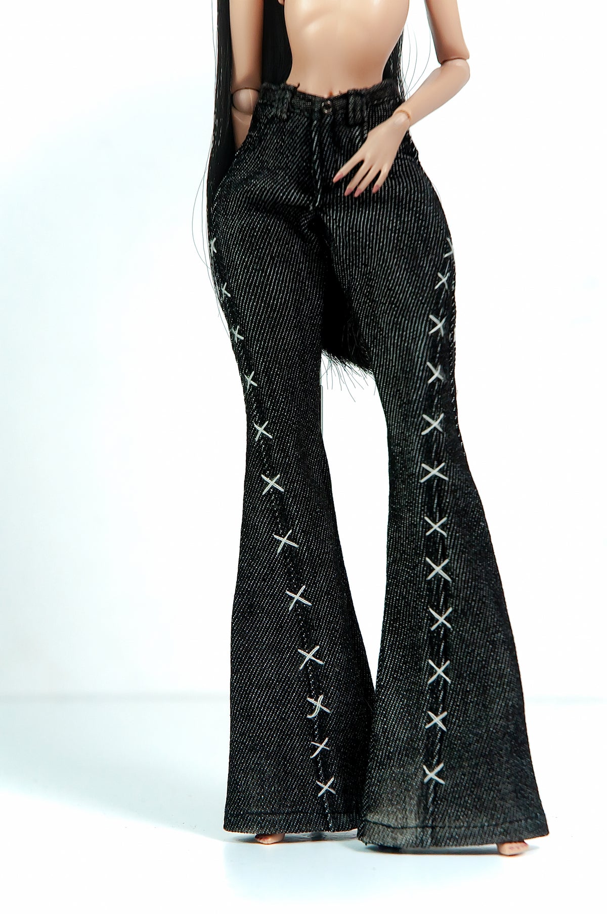 FW 26 | Black Cross-Laced Flare Jeans for 1/6 Scale Fashion Doll | BARE