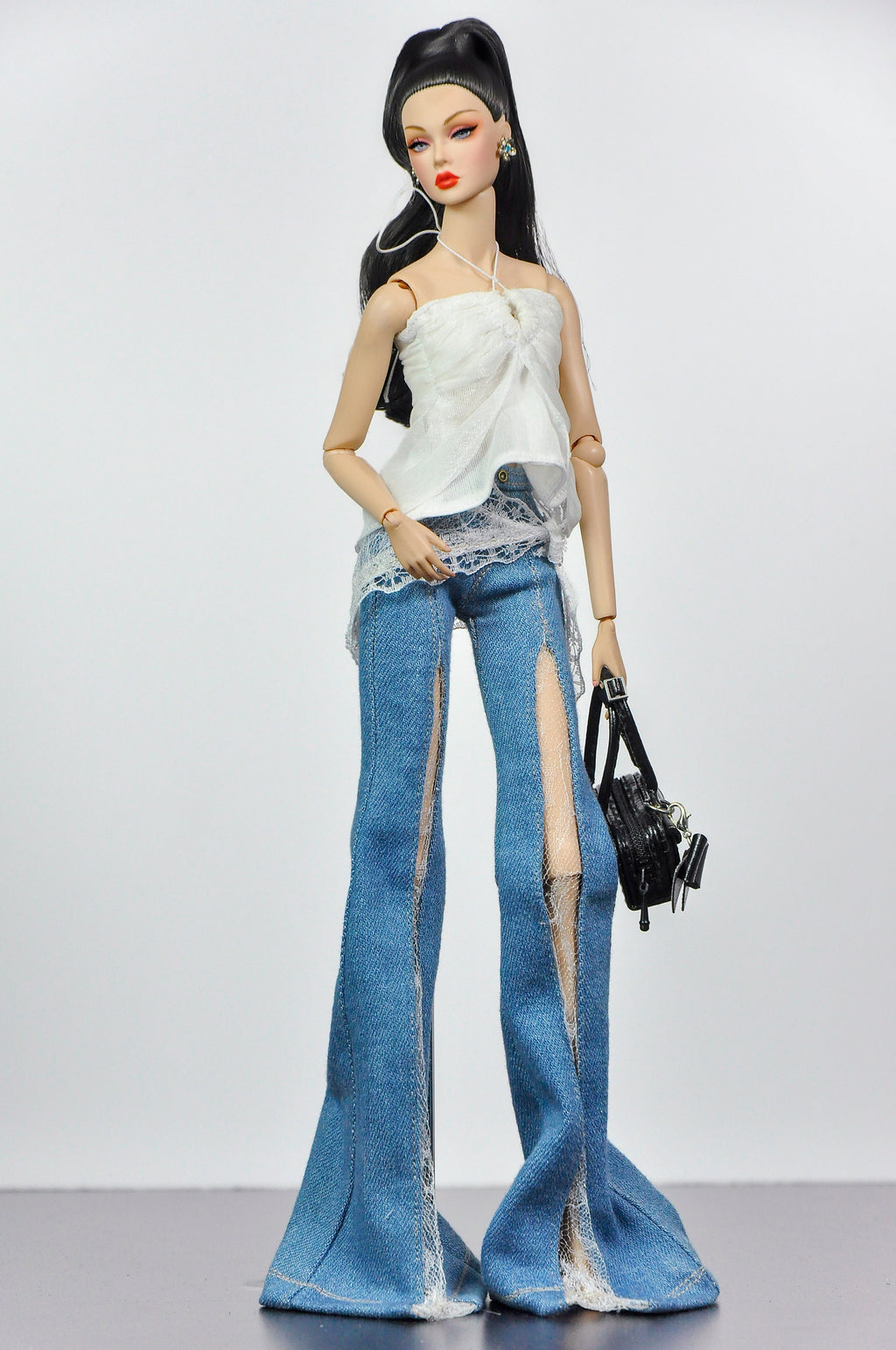 DELUXE | Style No.40 | Lace Bell Bottom Jeans for 1/6 Scale Fashion Dolls | Modern 1/6 Scale Fashion Royalty Clothes (Copy)