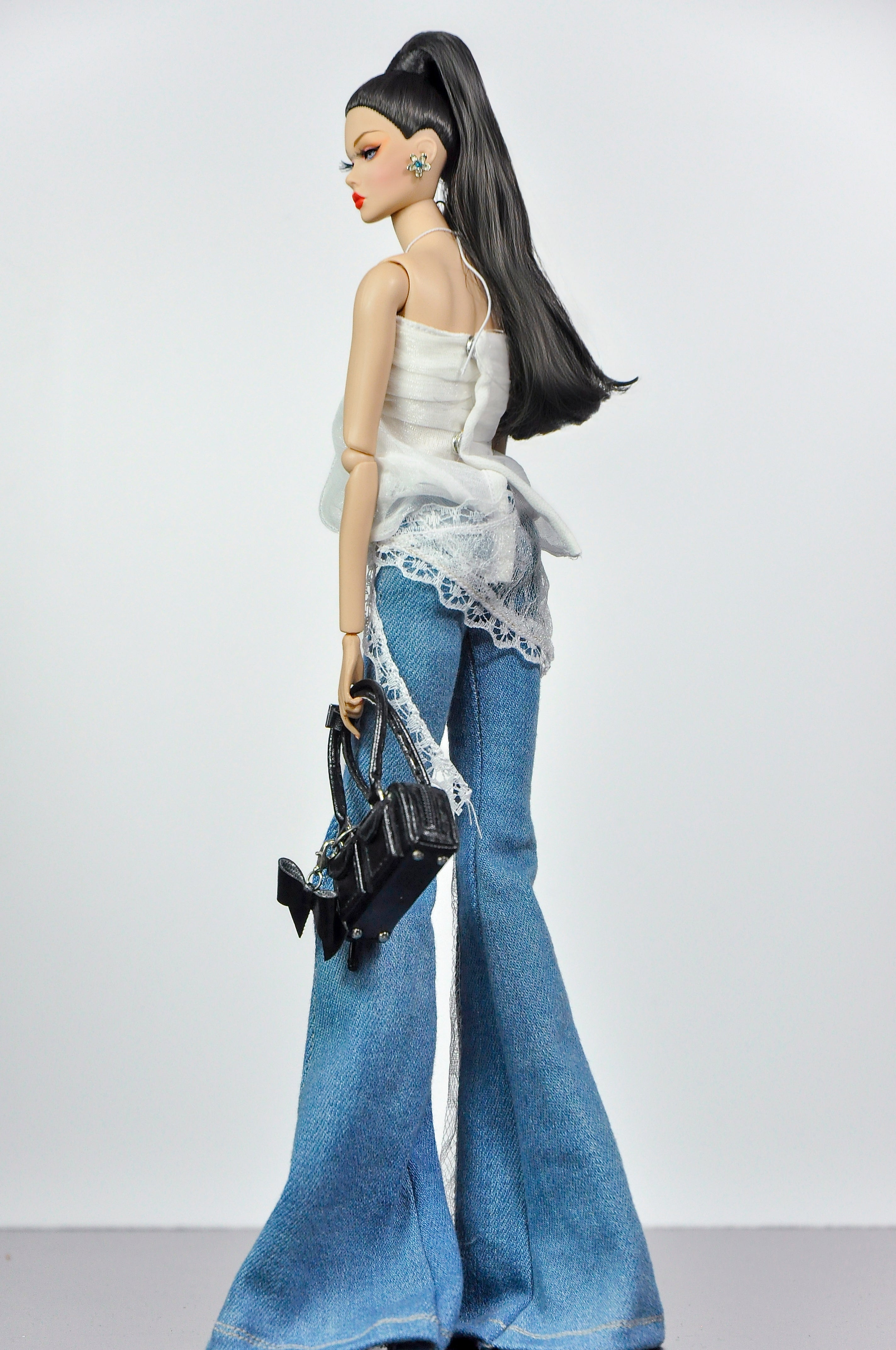 DELUXE | Style No.40 | Lace Bell Bottom Jeans for 1/6 Scale Fashion Dolls | Modern 1/6 Scale Fashion Royalty Clothes (Copy)