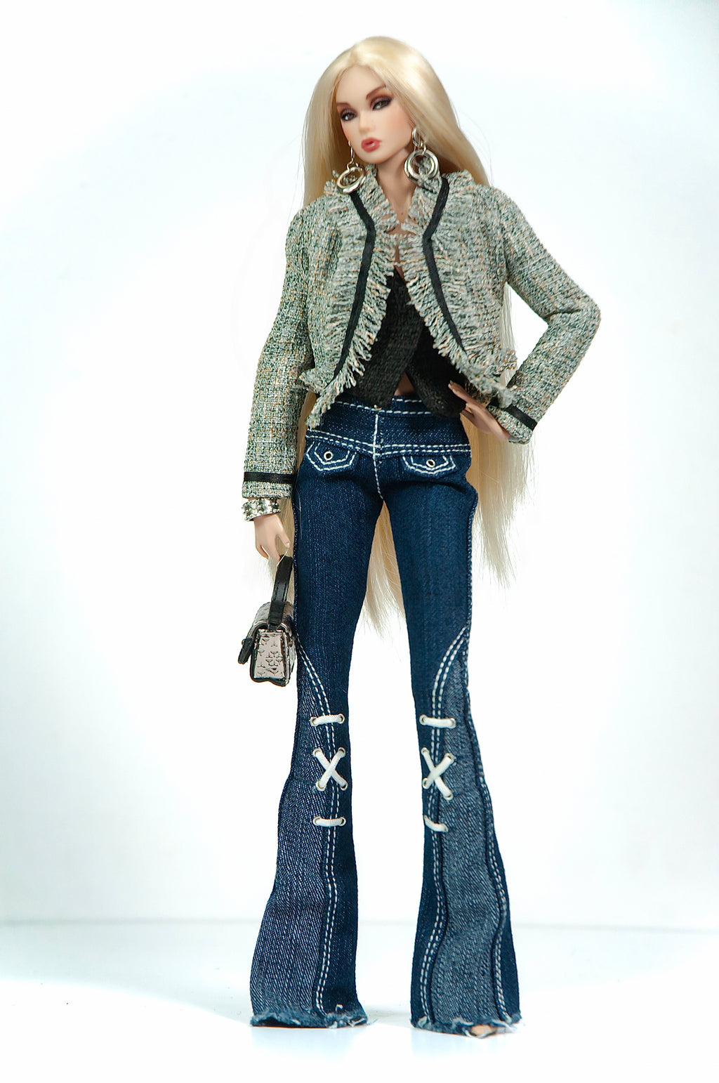 DELUXE | Dark Indigo Lace-Up Flare Jeans for 1/6 Scale Fashion Dolls | BARE