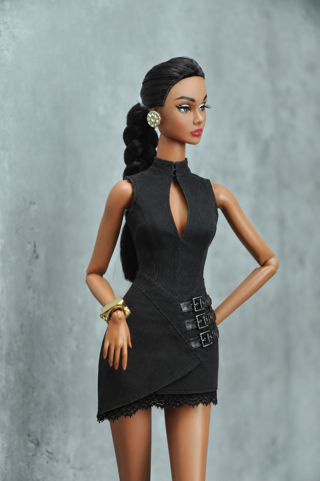 WILD INSTINCT | Black Triple-Buckle Mini Dress | Fashion Royalty Doll Clothes | BARE