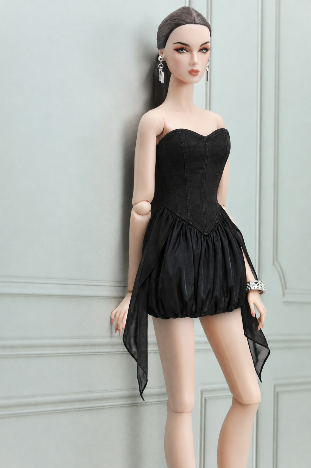 WILD INSTINCT | Black Denim Bubble Corset Dress | Fashion Royalty Doll Clothes | BARE