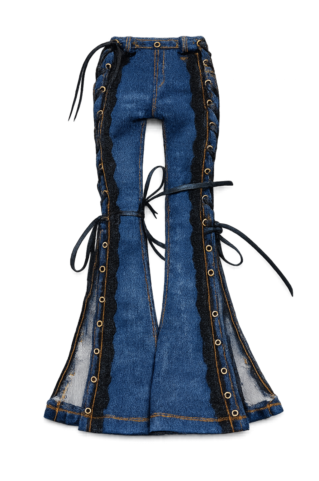 Style No.31 | Lace-Up Flared Denim Pants for 1/6 Scale Dolls | Fashion Royalty 6.0 Dark Wash Jeans | Gothic Streetwear Doll Clothes