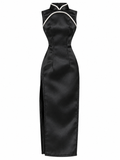 ANGEL SHANGHAI |Black Satin Cheongsam Dress for Fashion Royalty Dolls | 1/6 Scale Qipao Doll Clothing | BARE