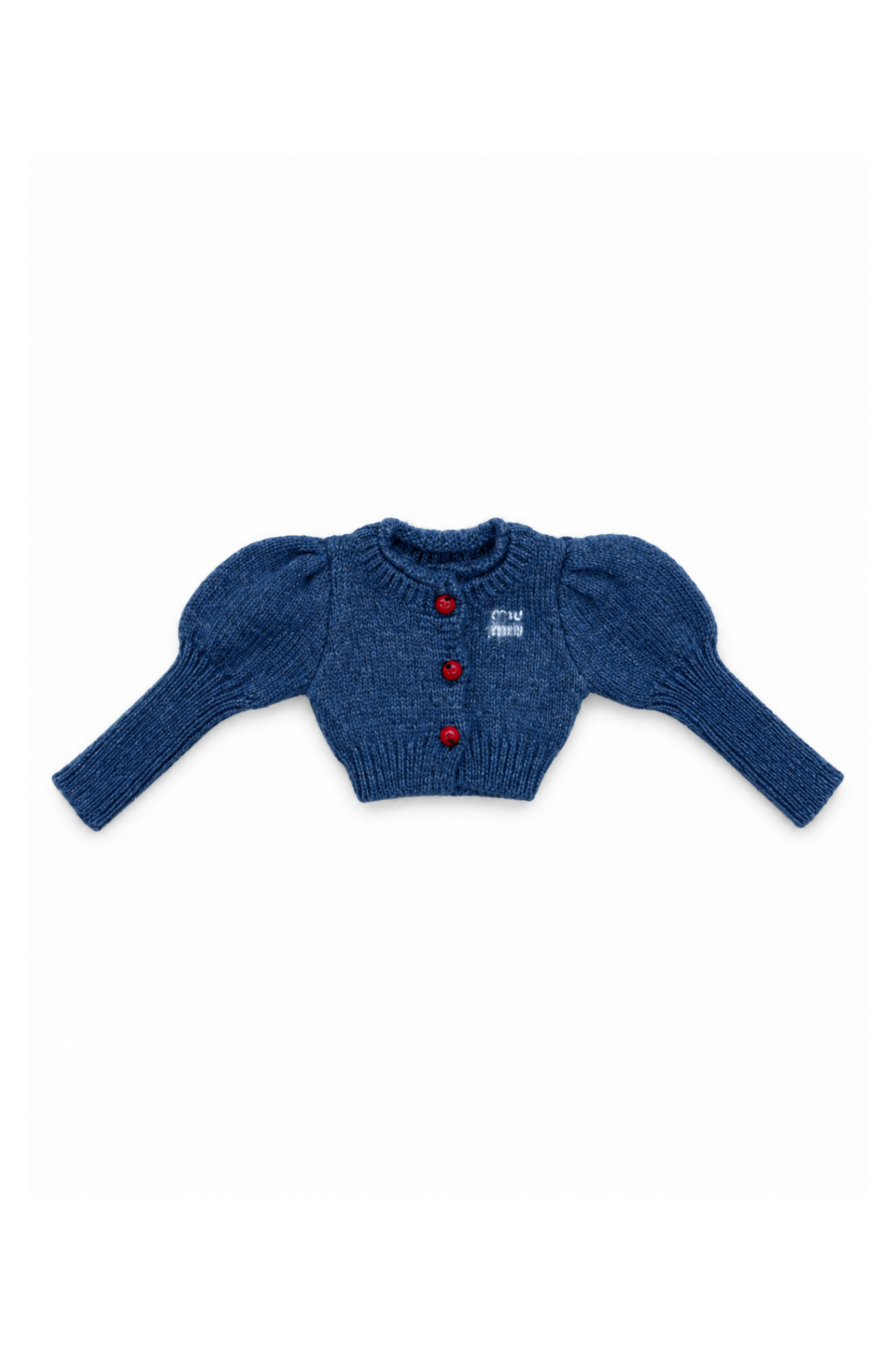 Blue cropped knit cardigan with three-quarter puff sleeves for 1:6 Fashion Royalty dolls