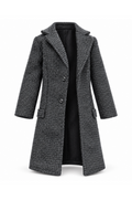 Charcoal textured tailored long coat with lapels and two front buttons for 1:6 fashion dolls