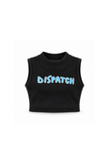 Black sleeveless DISPATCH graphic crop tee for 1:6 dolls — BARE FW 26