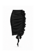 Black ruched ruffle midi skirt for 1:6 fashion dolls — BARE FW 26