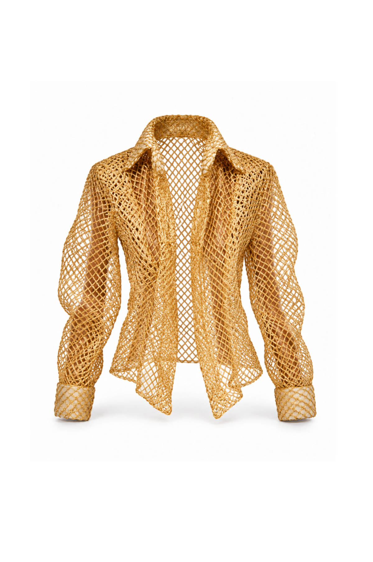 Gold openwork mesh collared shirt for 1:6 Fashion Royalty dolls