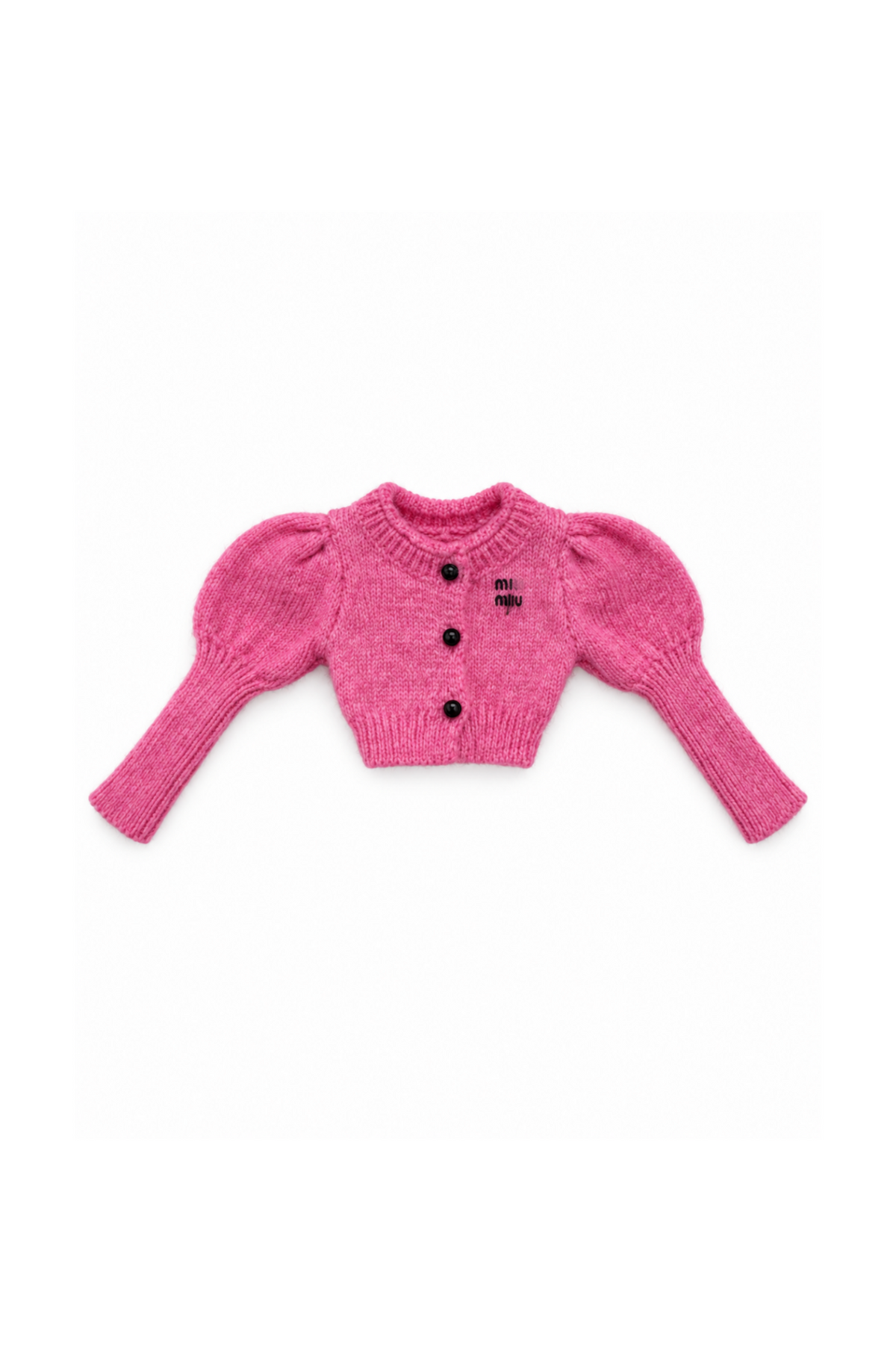 Hot pink cropped knit cardigan with three-quarter puff sleeves for 1:6 Fashion Royalty dolls