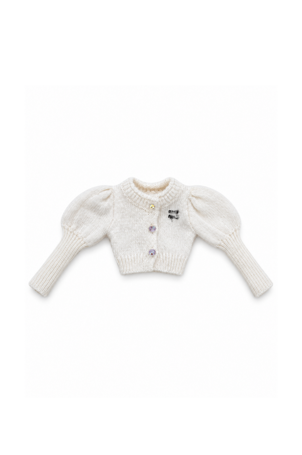 Ivory cropped knit cardigan with three-quarter puff sleeves for 1:6 Fashion Royalty dolls