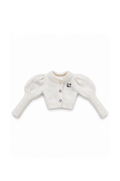 Ivory cropped knit cardigan with three-quarter puff sleeves for 1:6 Fashion Royalty dolls