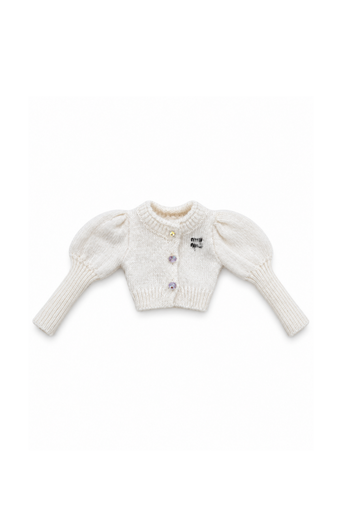 Ivory cropped knit cardigan with three-quarter puff sleeves for 1:6 Fashion Royalty dolls