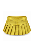Mustard yellow pleated khaki mini skirt with shaped yoke and belt loops for 1:6 fashion dolls