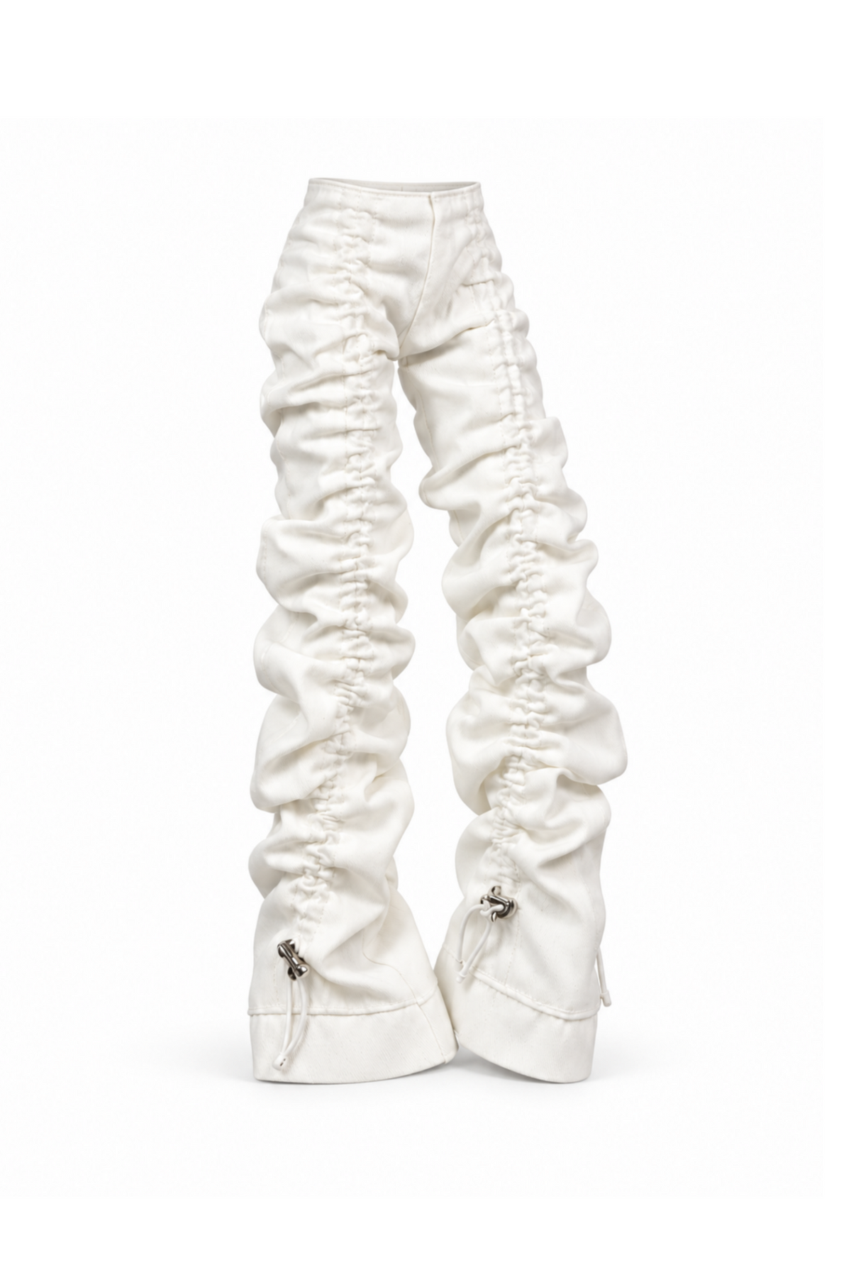 White ruched flared trousers for 1:6 Fashion Royalty dolls