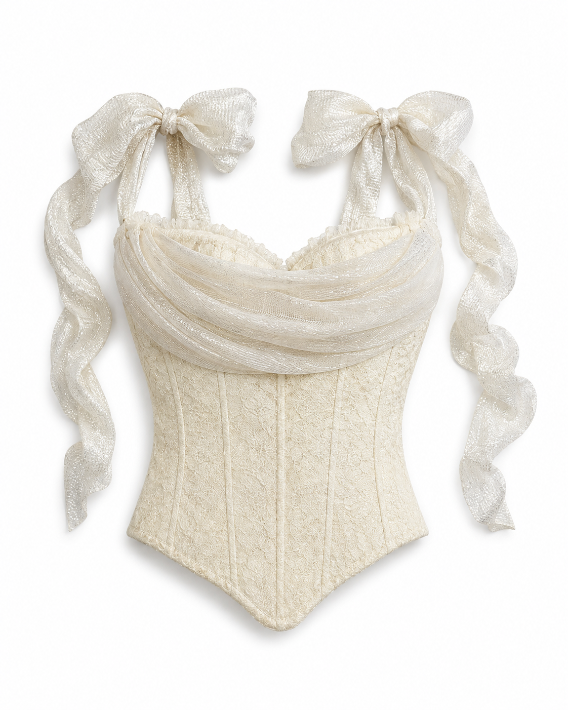 DELUXE | Ivory Draped Corset Top with Bow Straps | Fashion Royalty Doll Clothes | 1/6 Scale Doll Corset | BARE