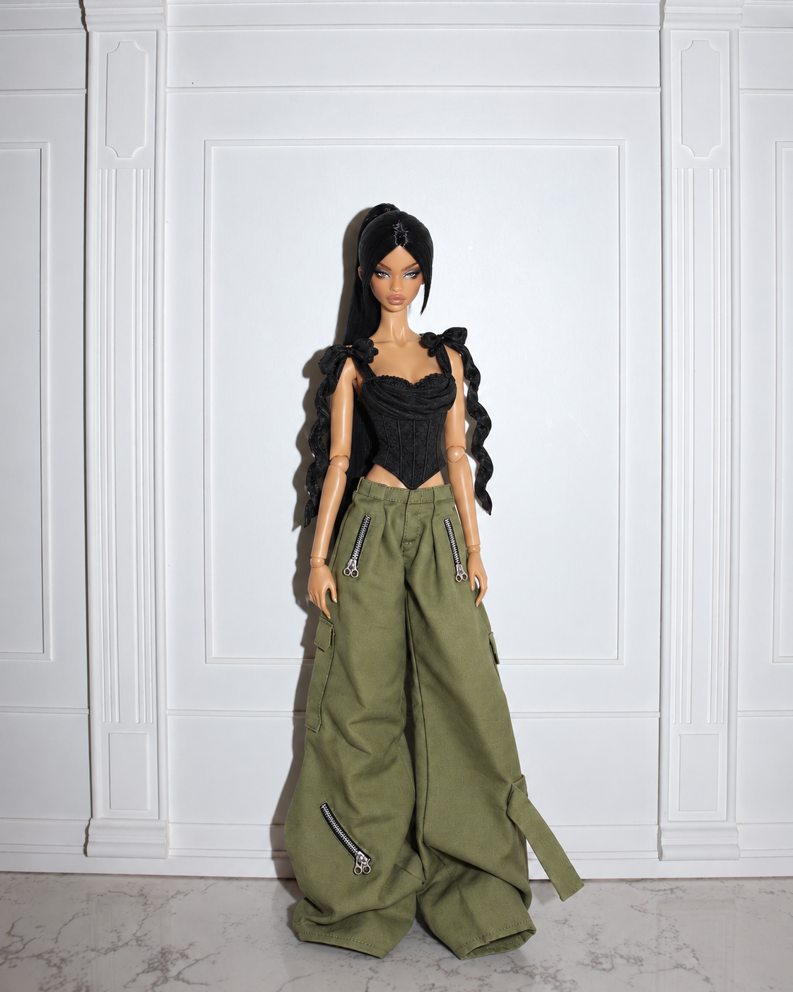 DELUXE | Ivory Draped Corset Top with Bow Straps | Fashion Royalty Doll Clothes | 1/6 Scale Doll Corset | BARE
