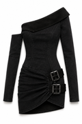 WILD INSTINCT | Black Off-Shoulder Buckle Dress | Fashion Royalty Doll Clothes | BARE